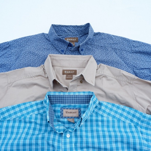 Ariat Other - Ariat Mens Shirt Size Medium Button Down Long Sleeve Blue Printed Logo LOT OF 3